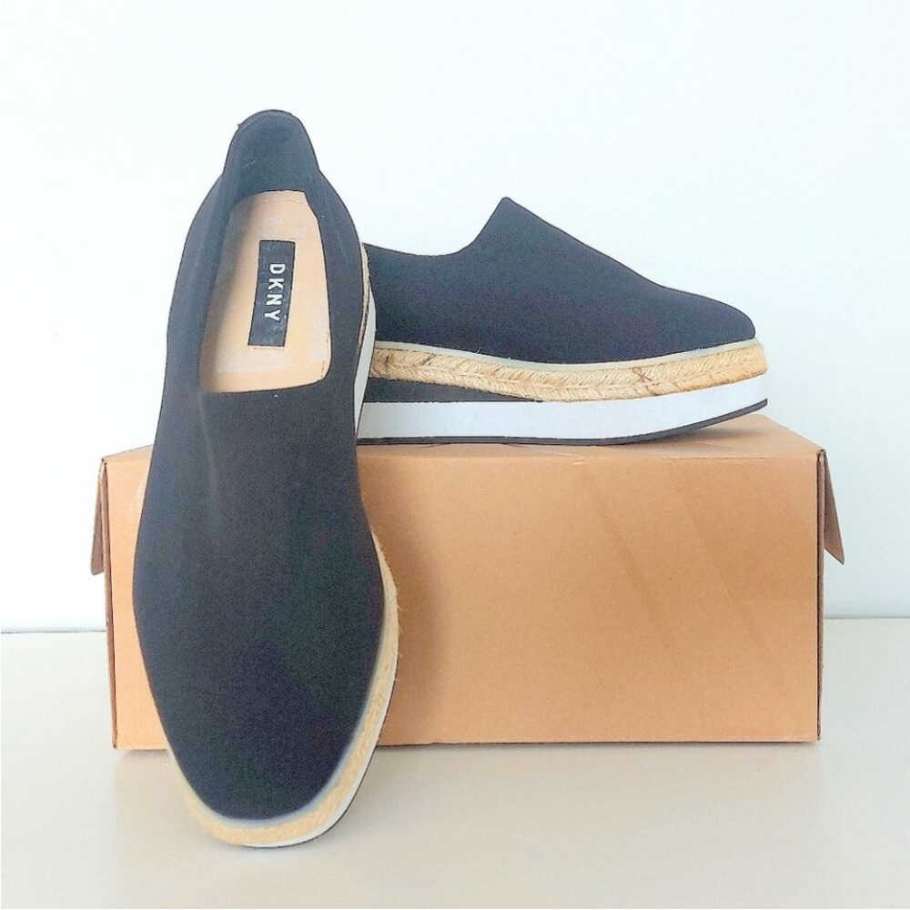 DKNY Black Loafers with Tan Accents